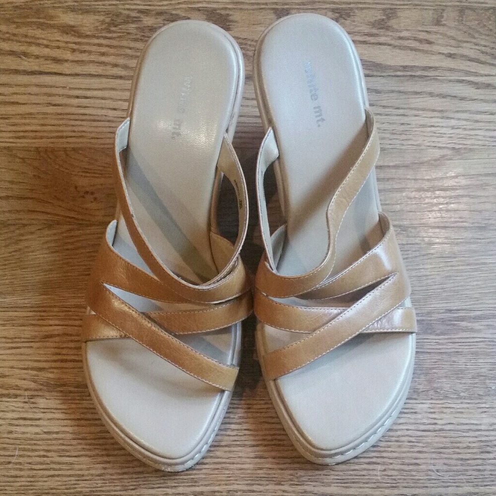 Nude Strappy Wedge Leather Sandals 9